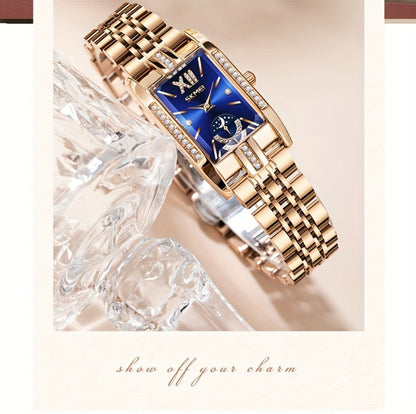 Women's Quartz Watch - Square for Star Dial Stainless Steel Bracelet Analog Wristwatch Elegant - product detail view 12