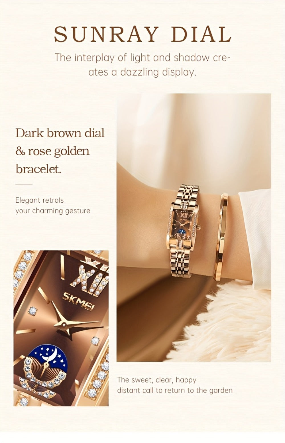 Women's Quartz Watch - Square for Star Dial Stainless Steel Bracelet Analog Wristwatch Elegant - product detail view 13
