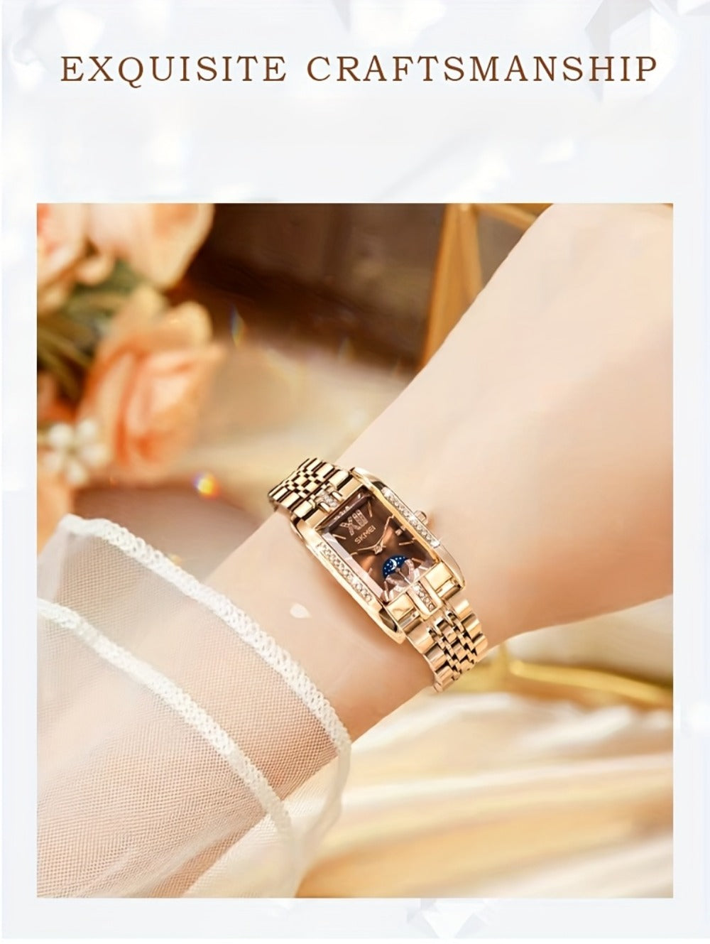 Women's Quartz Watch - Square for Star Dial Stainless Steel Bracelet Analog Wristwatch Elegant - product detail view 18