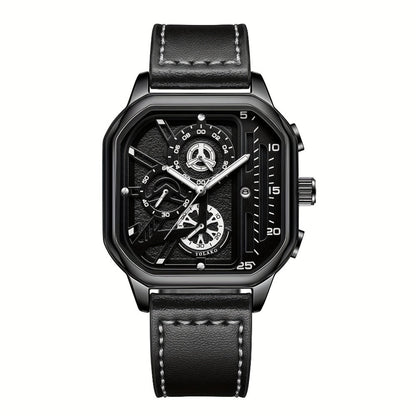Men's Quartz Watch - Square for Vintage Faux Leather Strap Analog Wristwatch Polygon Dial - product detail view 8