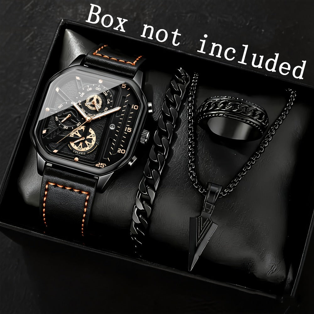 Men's Quartz Watch - Square for Vintage Faux Leather Strap Analog Wristwatch Polygon Dial - product detail view 10