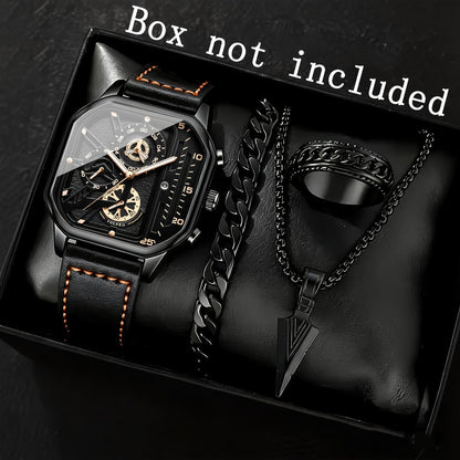 Men's Quartz Watch - Square for Vintage Faux Leather Strap Analog Wristwatch Polygon Dial - product detail view 10