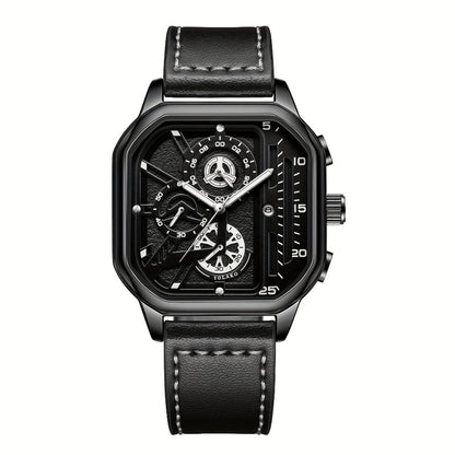 Men's Quartz Watch - Square for Vintage Faux Leather Strap Analog Wristwatch Polygon Dial - product detail view 11