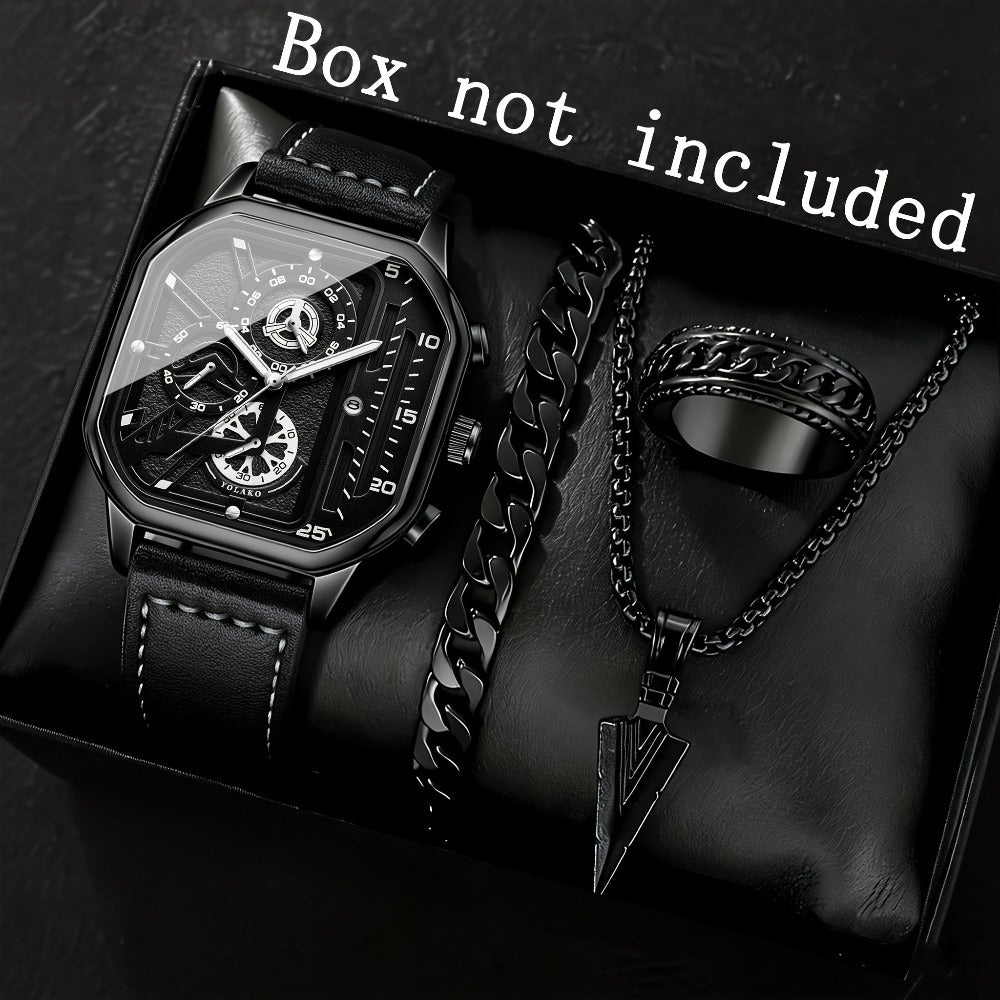 Men's Quartz Watch - Square for Vintage Faux Leather Strap Analog Wristwatch Polygon Dial - product detail view 14