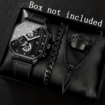 Men's Quartz Watch - Square for Vintage Faux Leather Strap Analog Wristwatch Polygon Dial - product detail view 14