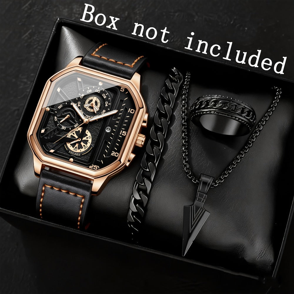 Men's Quartz Watch - Square for Vintage Faux Leather Strap Analog Wristwatch Polygon Dial - product detail view 16