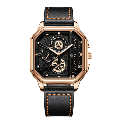 Men's Quartz Watch - Square for Vintage Faux Leather Strap Analog Wristwatch Polygon Dial - product detail view 23