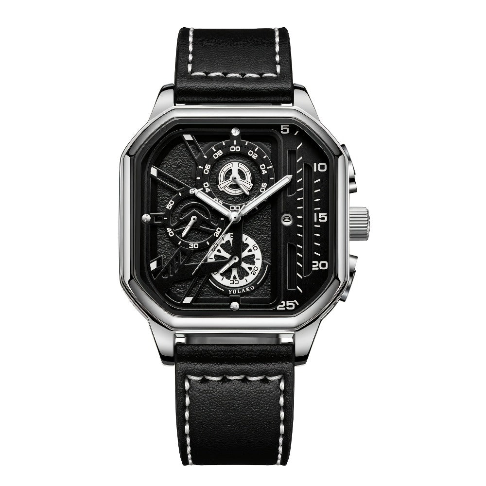 Men's Quartz Watch - Square for Vintage Faux Leather Strap Analog Wristwatch Polygon Dial - product detail view 24