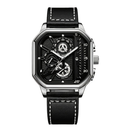 Men's Quartz Watch - Square for Vintage Faux Leather Strap Analog Wristwatch Polygon Dial - product detail view 24