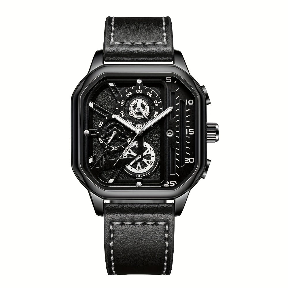 Men's Quartz Watch - Square for Vintage Faux Leather Strap Analog Wristwatch Polygon Dial - product detail view 25