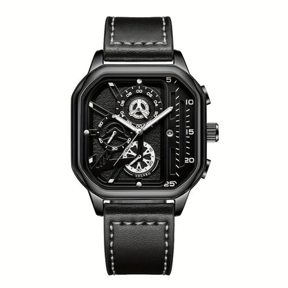 Men's Quartz Watch - Square for Vintage Faux Leather Strap Analog Wristwatch Polygon Dial - product detail view 25