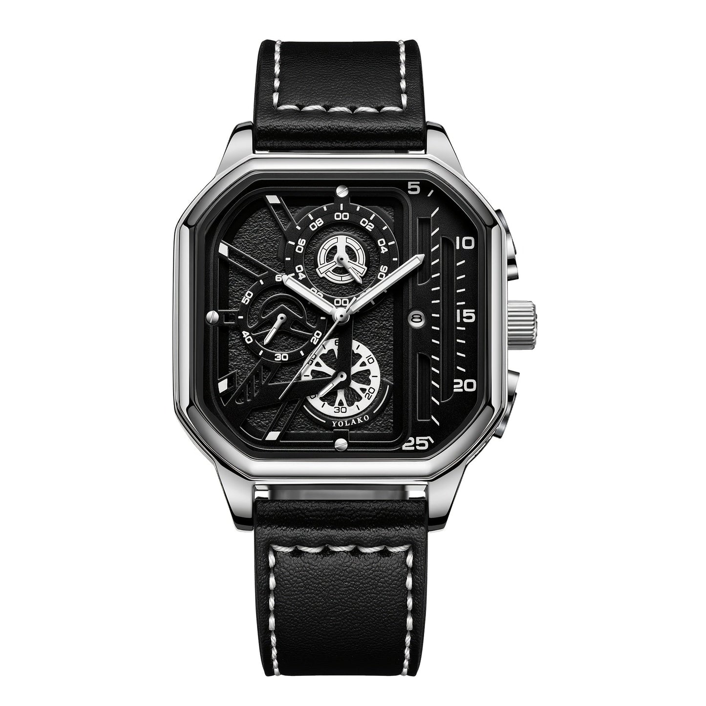 Men's Quartz Watch - Square for Vintage Faux Leather Strap Analog Wristwatch Polygon Dial - product detail view 29