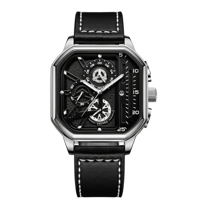 Men's Quartz Watch - Square for Vintage Faux Leather Strap Analog Wristwatch Polygon Dial - product detail view 29