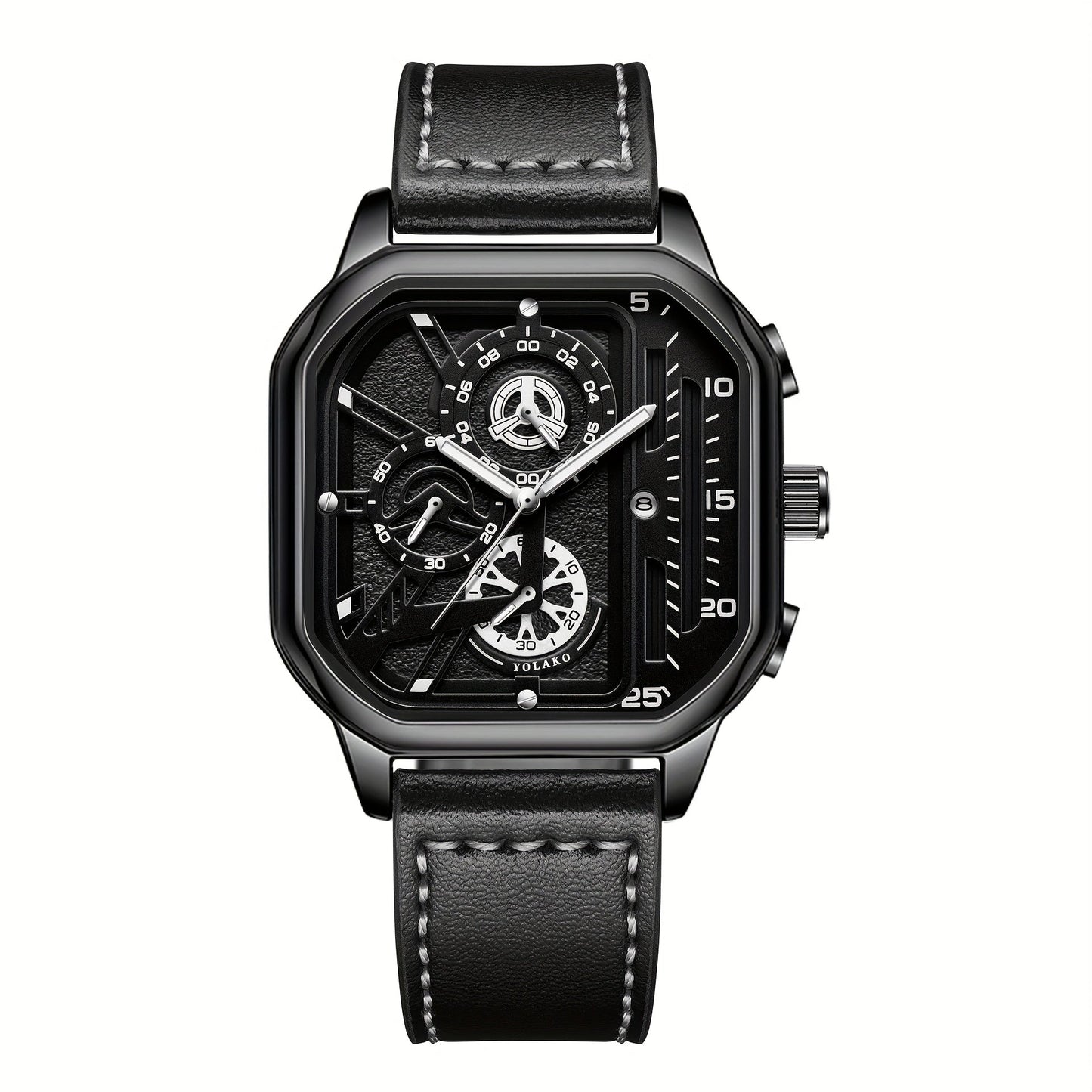 Men's Quartz Watch - Square for Vintage Faux Leather Strap Analog Wristwatch Polygon Dial - product detail view 30