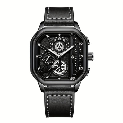 Men's Quartz Watch - Square for Vintage Faux Leather Strap Analog Wristwatch Polygon Dial - product detail view 30