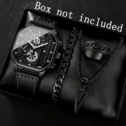Men's Quartz Watch - Square for Vintage Faux Leather Strap Analog Wristwatch Polygon Dial - product detail view 31