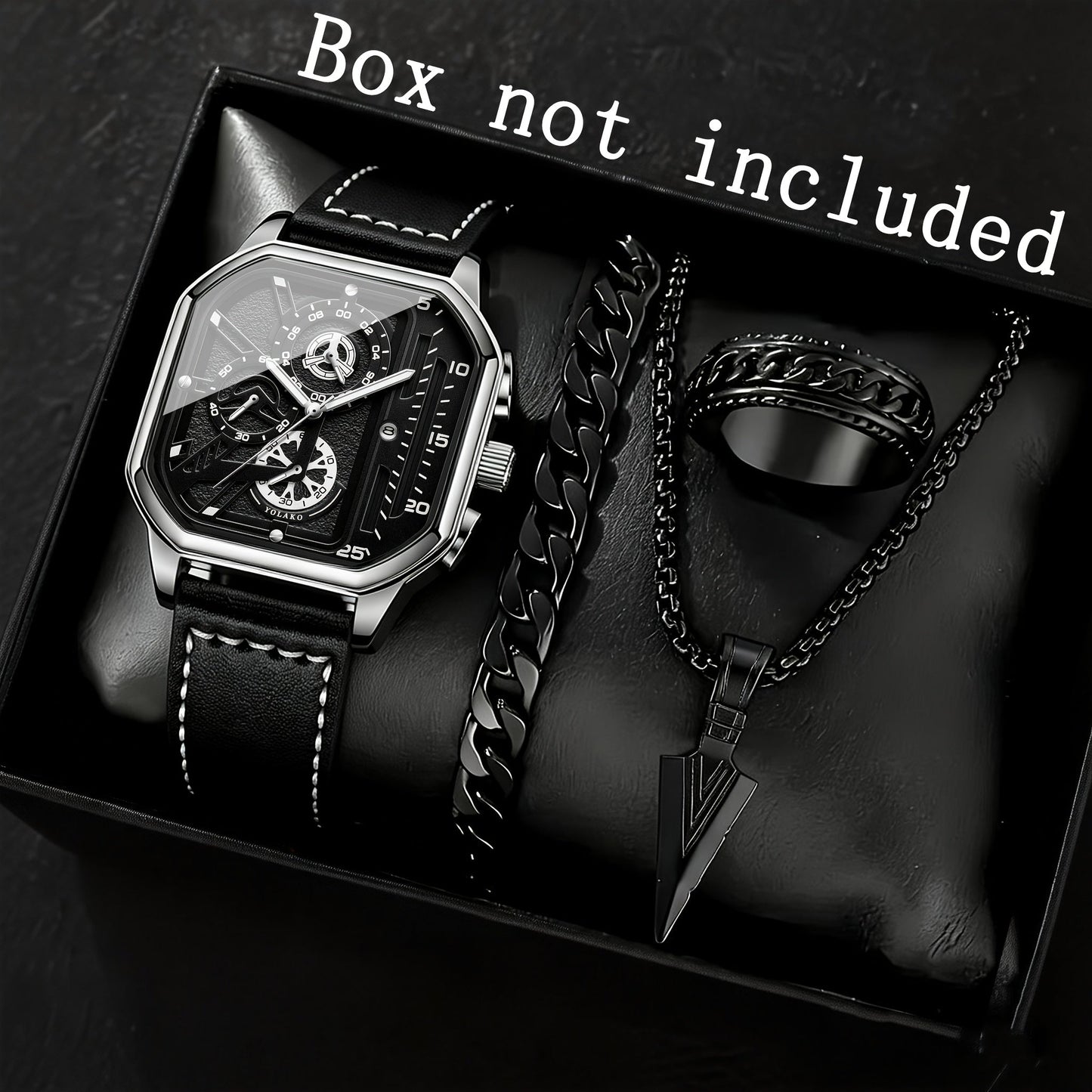 Men's Quartz Watch - Square for Vintage Faux Leather Strap Analog Wristwatch Polygon Dial - product detail view 34