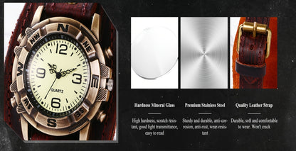 Men's Quartz Watch - Steampunk Vintage Wide Leather Strap Analog Wristwatch for Women Biker - product detail view 13