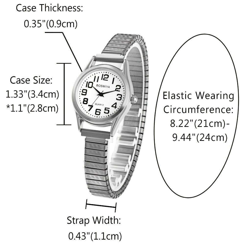 Men's Quartz Watch - Stretch Elastic Expandable Strap Analog Wristwatch Large Arabic Numerals - product detail view 9