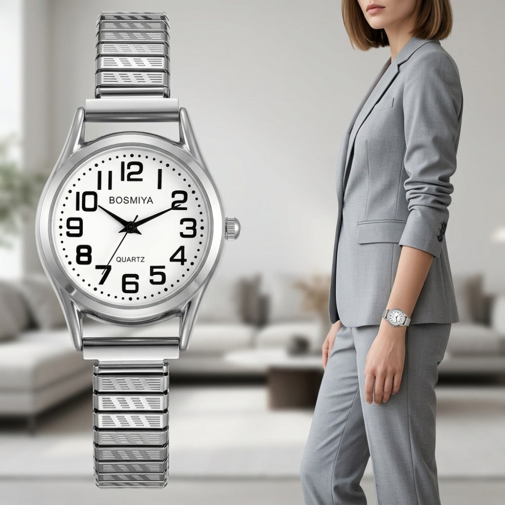 Men's Quartz Watch - Stretch Elastic Expandable Strap Analog Wristwatch Large Arabic Numerals - product detail view 10