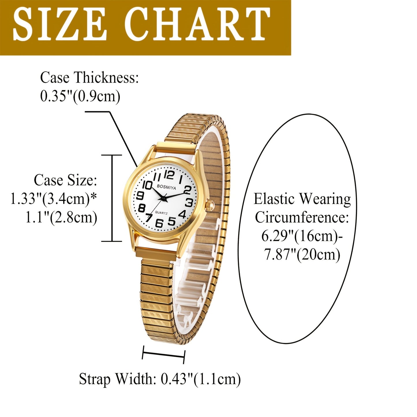 Men's Quartz Watch - Stretch Elastic Expandable Strap Analog Wristwatch Large Arabic Numerals - product detail view 20