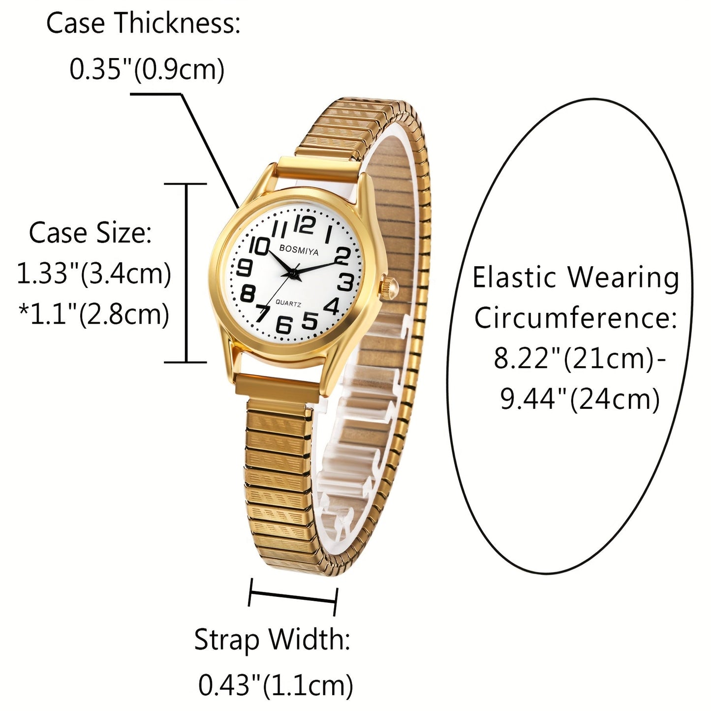 Men's Quartz Watch - Stretch Elastic Expandable Strap Analog Wristwatch Large Arabic Numerals - product detail view 23