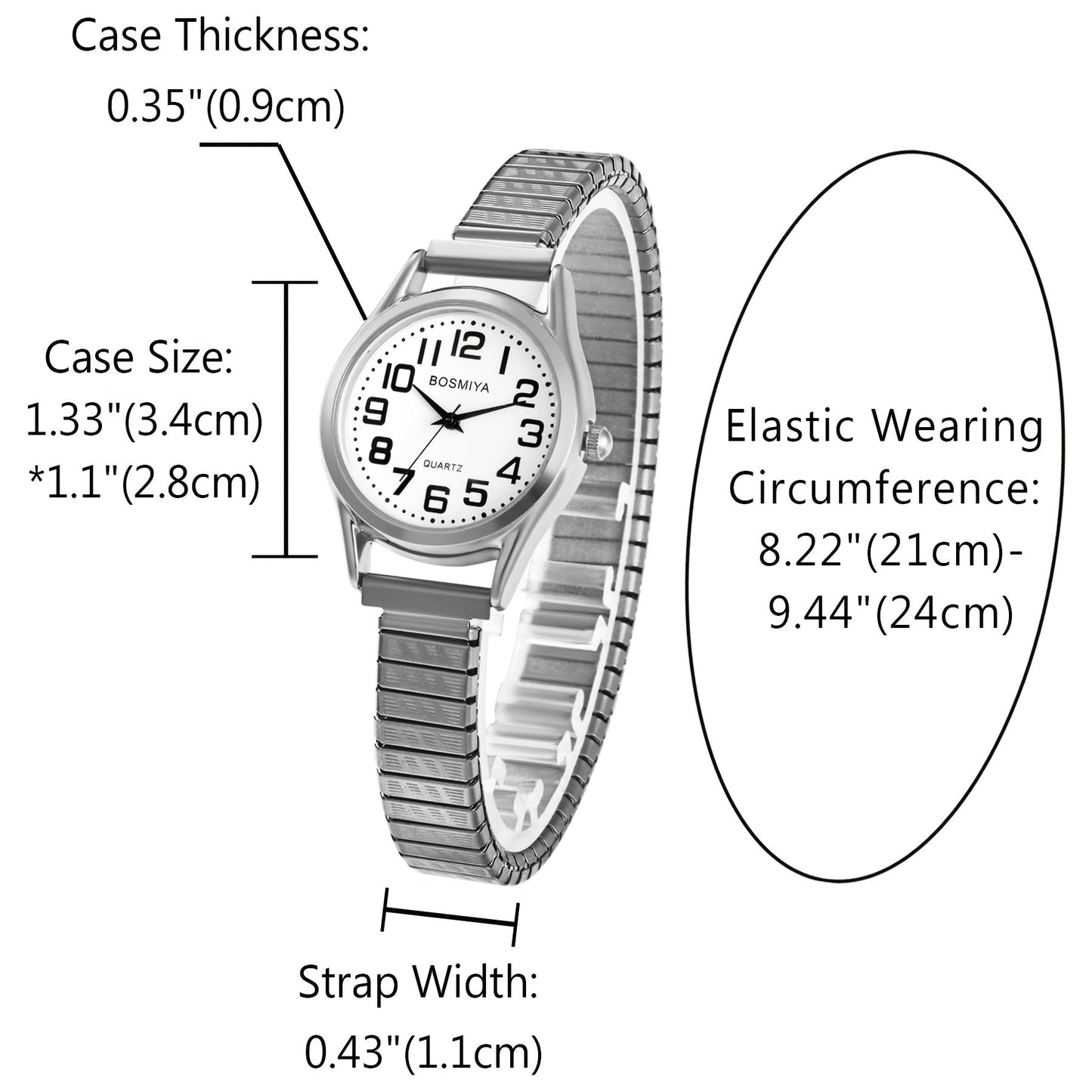 Men's Quartz Watch - Stretch Elastic Expandable Strap Analog Wristwatch Large Arabic Numerals - product detail view 25