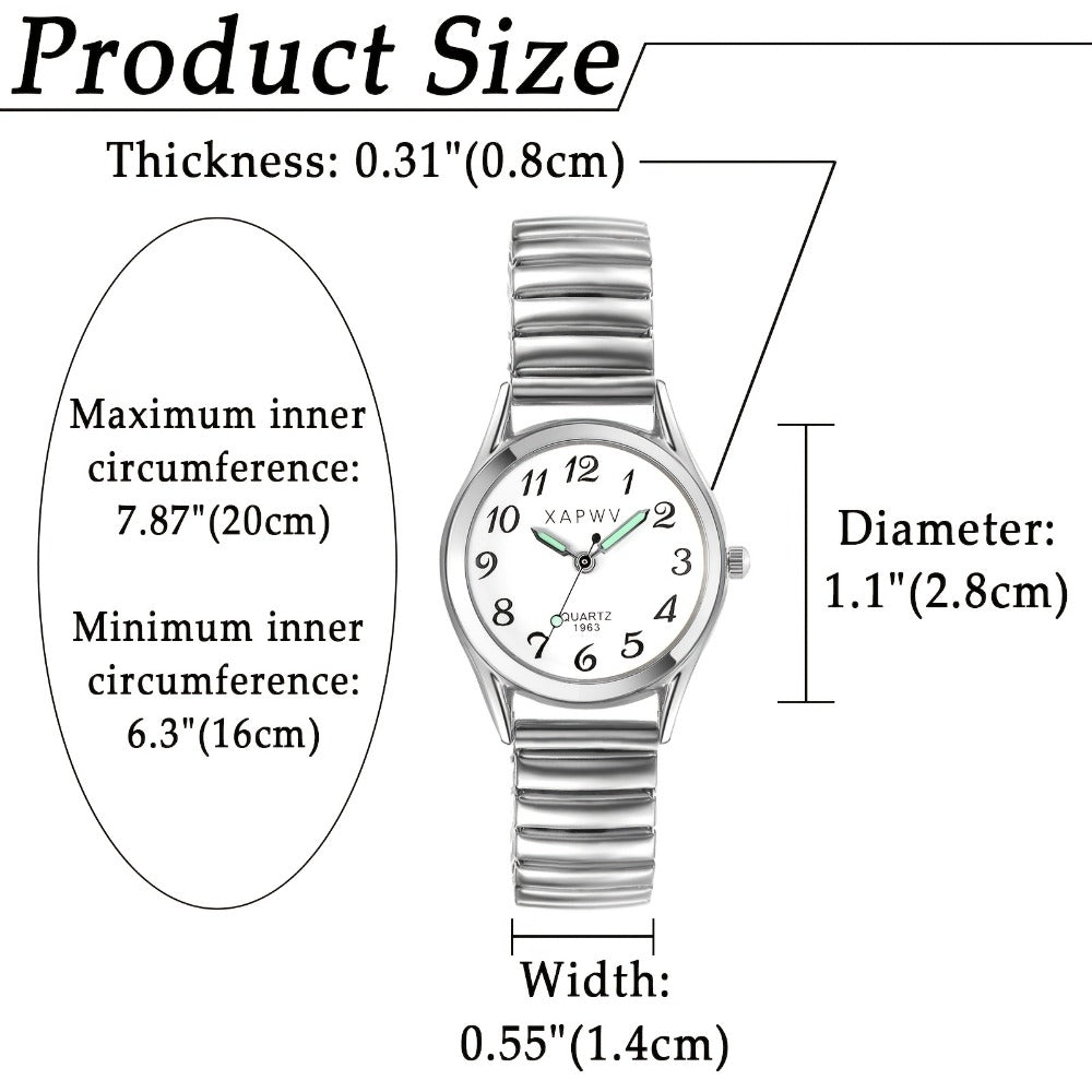 Women's Quartz Watch - Stretch Strap for Girls Elastic Alloy Band Wristwatch Luminous Hands Large - product detail view 2