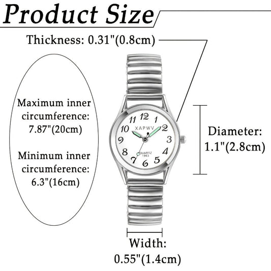 Women's Quartz Watch - Stretch Strap for Girls Elastic Alloy Band Wristwatch Luminous Hands Large - product detail view 2