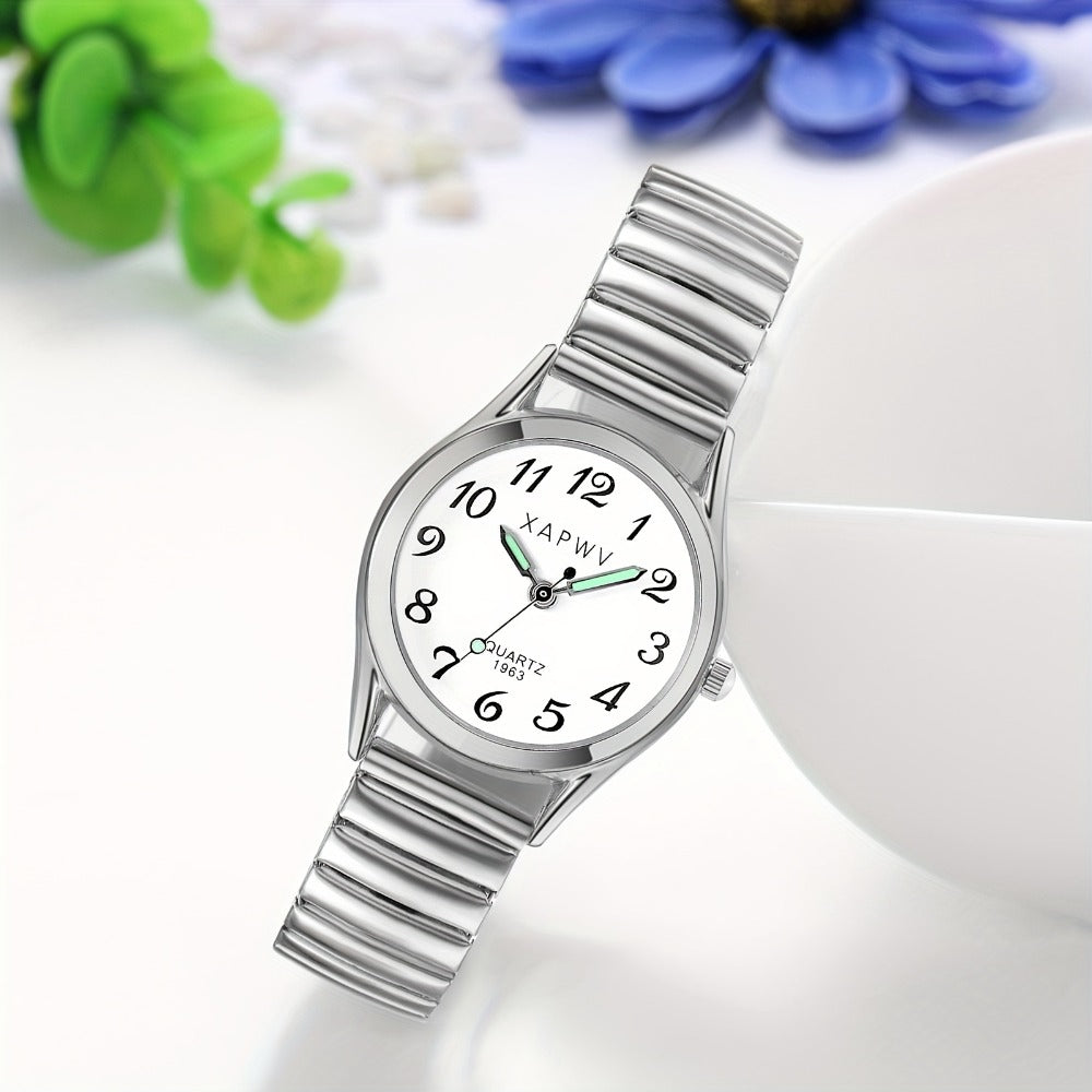 Women's Quartz Watch - Stretch Strap for Girls Elastic Alloy Band Wristwatch Luminous Hands Large - product detail view 4