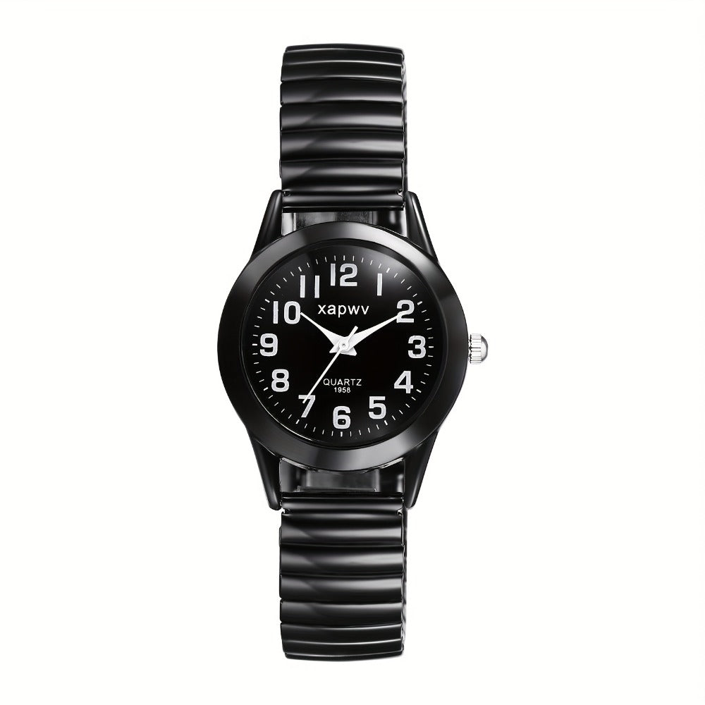 Women's Quartz Watch - Stretch Strap for Girls Elastic Alloy Band Wristwatch Luminous Hands Large - product detail view 5