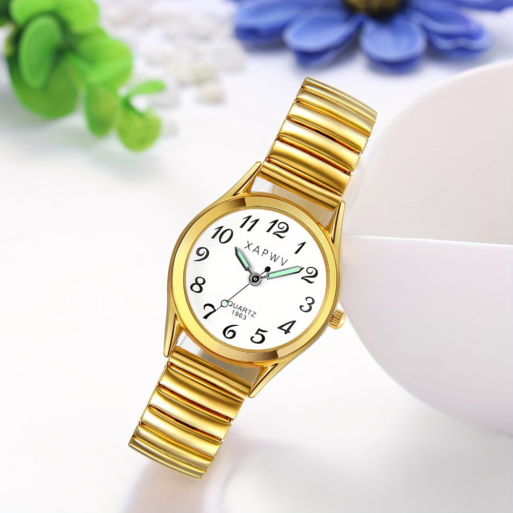 Women's Quartz Watch - Stretch Strap for Girls Elastic Alloy Band Wristwatch Luminous Hands Large - product detail view 8