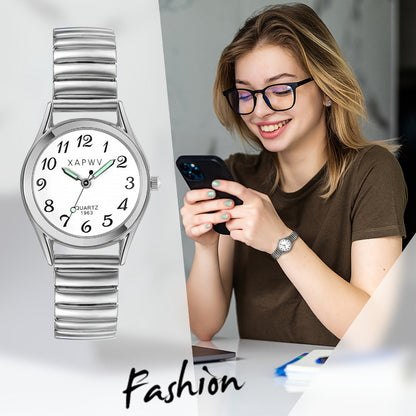 Women's Quartz Watch - Stretch Strap for Girls Elastic Alloy Band Wristwatch Luminous Hands Large - product detail view 14