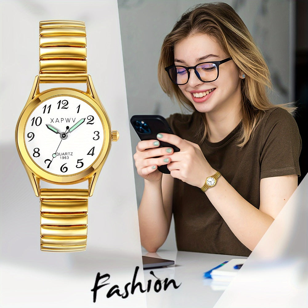 Women's Quartz Watch - Stretch Strap for Girls Elastic Alloy Band Wristwatch Luminous Hands Large - product detail view 20