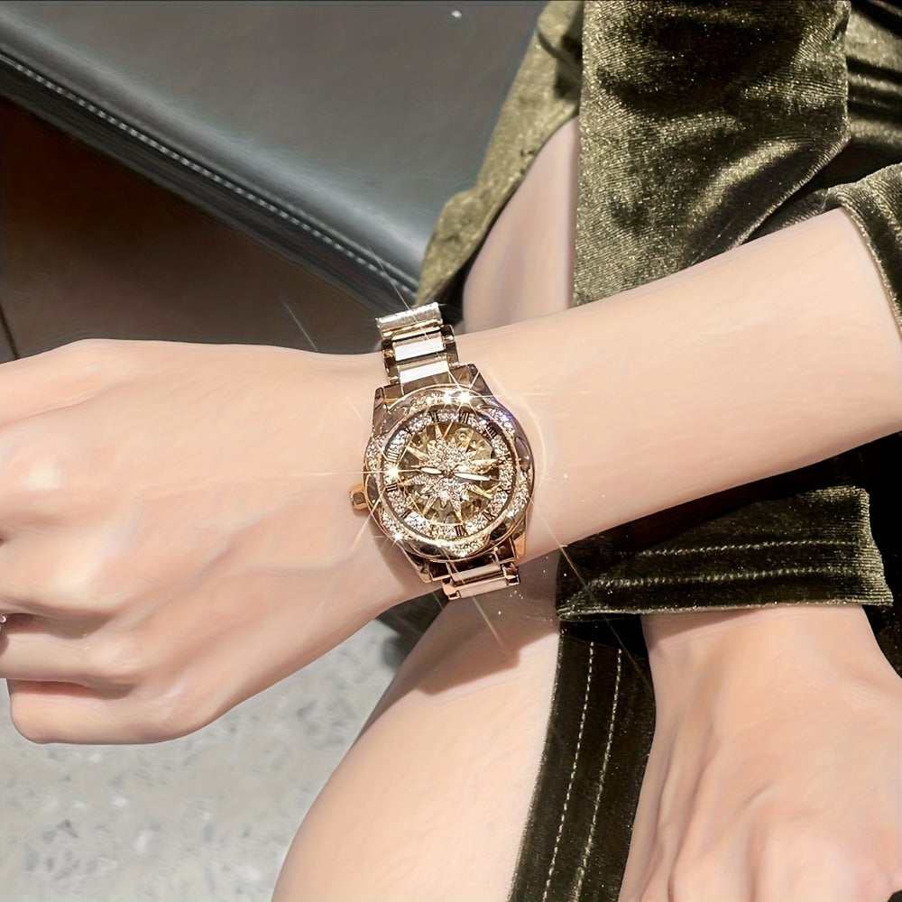 Women's Quartz Watch - Sunflower Rose Gold Ceramic Stainless Steel Two-Tone Band Waterproof - product detail view 7