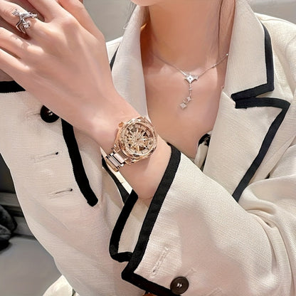 Women's Quartz Watch - Sunflower Rose Gold Ceramic Stainless Steel Two-Tone Band Waterproof - product detail view 8