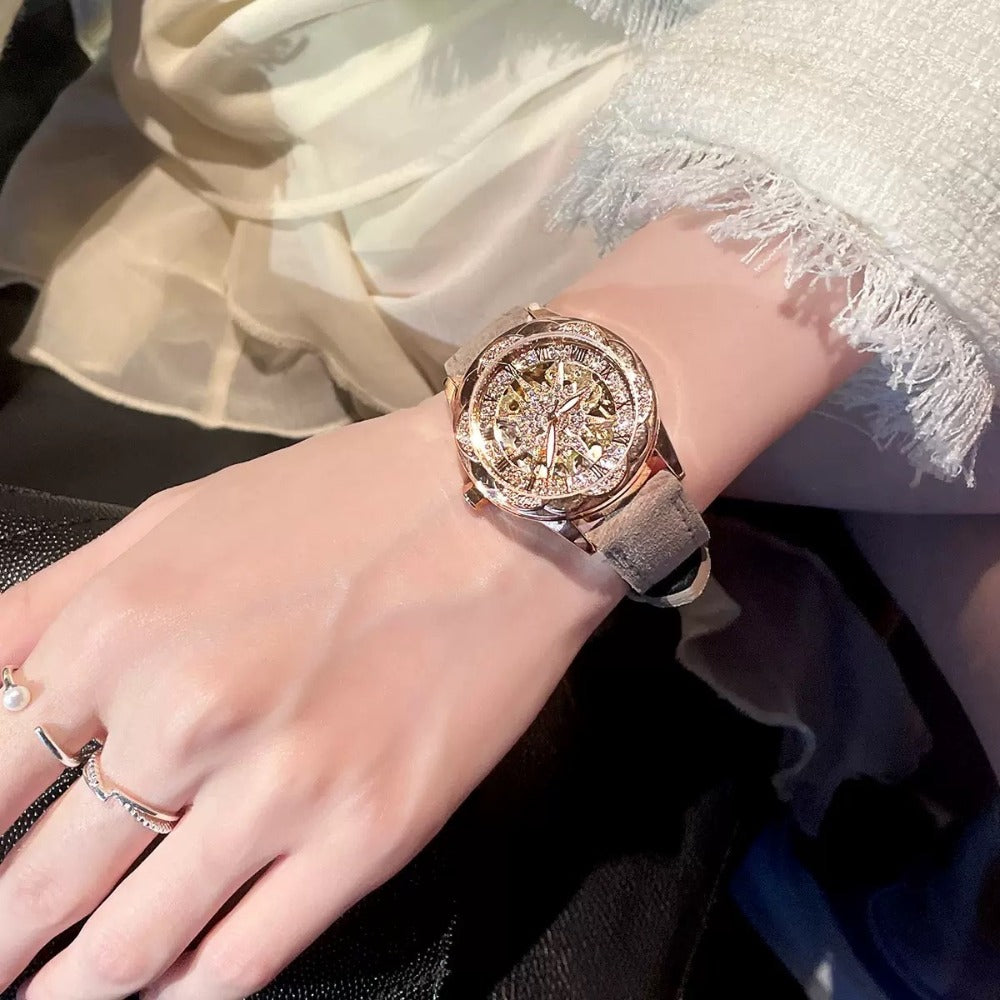 Women's Quartz Watch - Sunflower Rose Gold Ceramic Stainless Steel Two-Tone Band Waterproof - product detail view 9