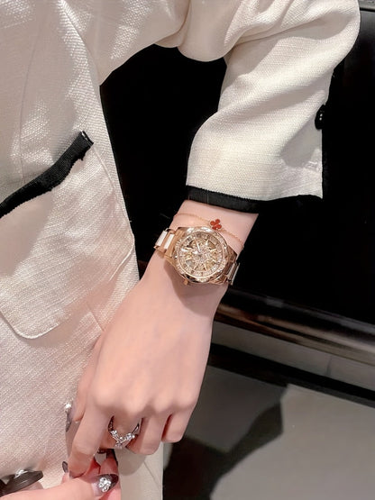 Women's Quartz Watch - Sunflower Rose Gold Ceramic Stainless Steel Two-Tone Band Waterproof - product detail view 15