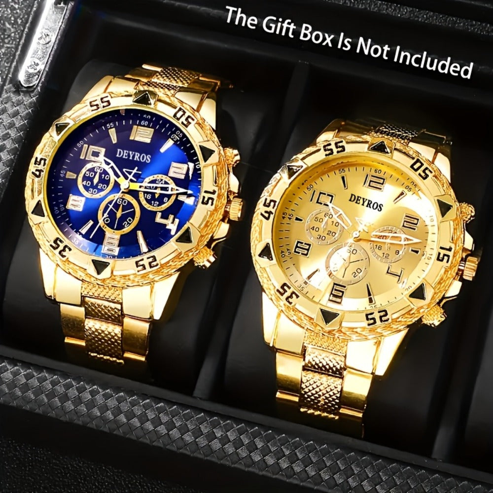 Men's Quartz Watch - Vintage Stainless Steel Set for 2pcs World Time Round Dial Battery Powered - main product view