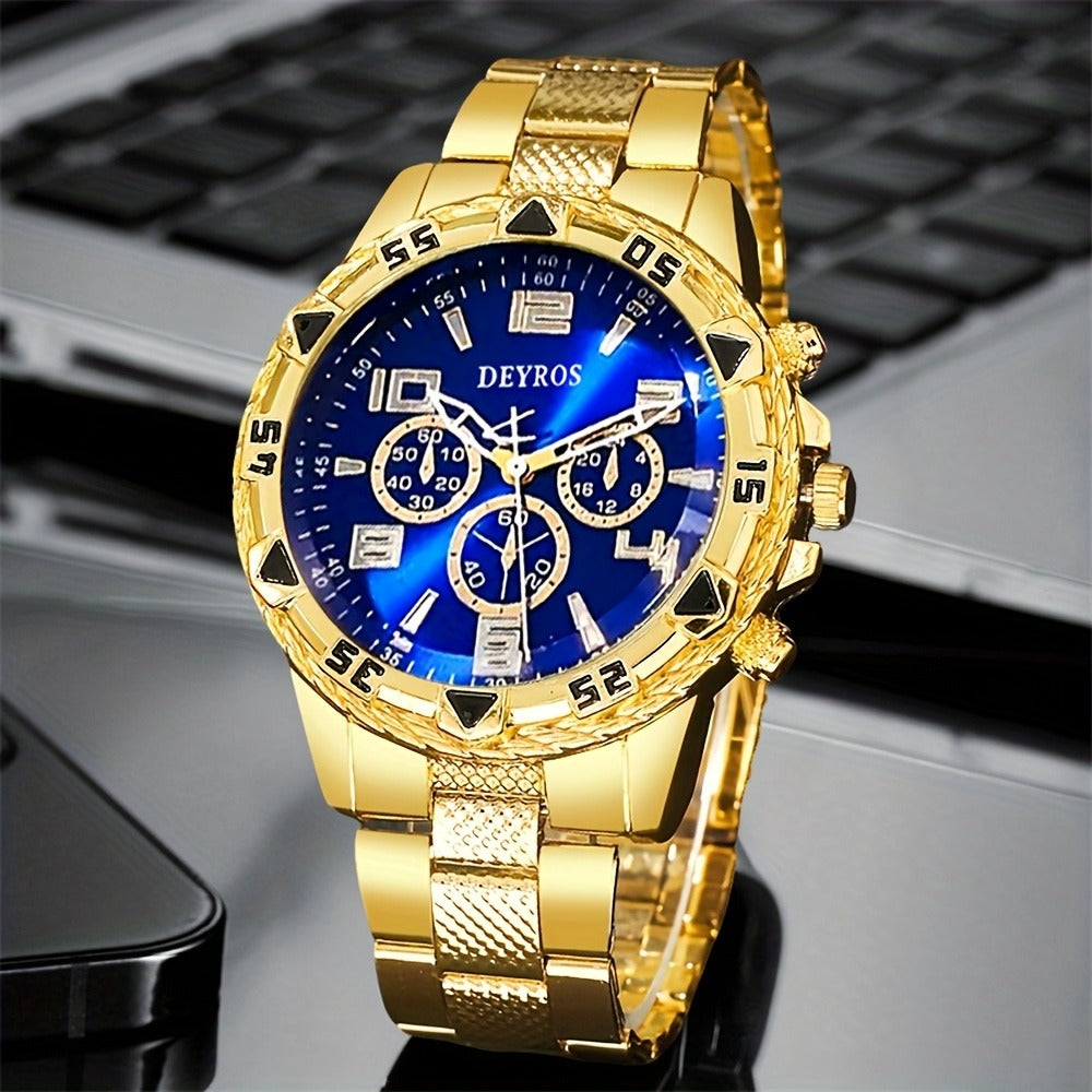 Men's Quartz Watch - Vintage Stainless Steel Set for 2pcs World Time Round Dial Battery Powered - product detail view 2