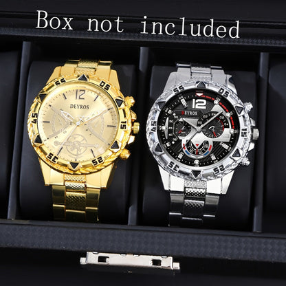 Men's Quartz Watch - Vintage Stainless Steel Set for 2pcs World Time Round Dial Battery Powered - product detail view 3