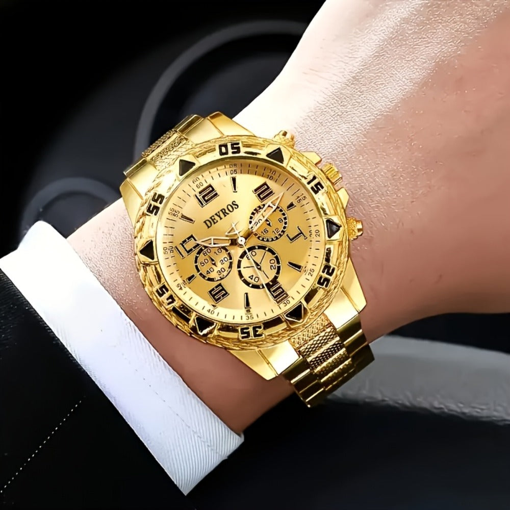 Men's Quartz Watch - Vintage Stainless Steel Set for 2pcs World Time Round Dial Battery Powered - product detail view 4