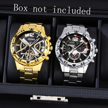 Men's Quartz Watch - Vintage Stainless Steel Set for 2pcs World Time Round Dial Battery Powered - product detail view 5