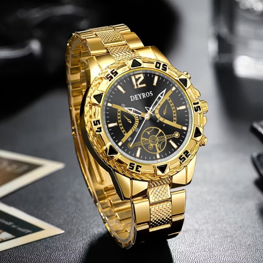 Men's Quartz Watch - Vintage Stainless Steel Set for 2pcs World Time Round Dial Battery Powered - product detail view 6
