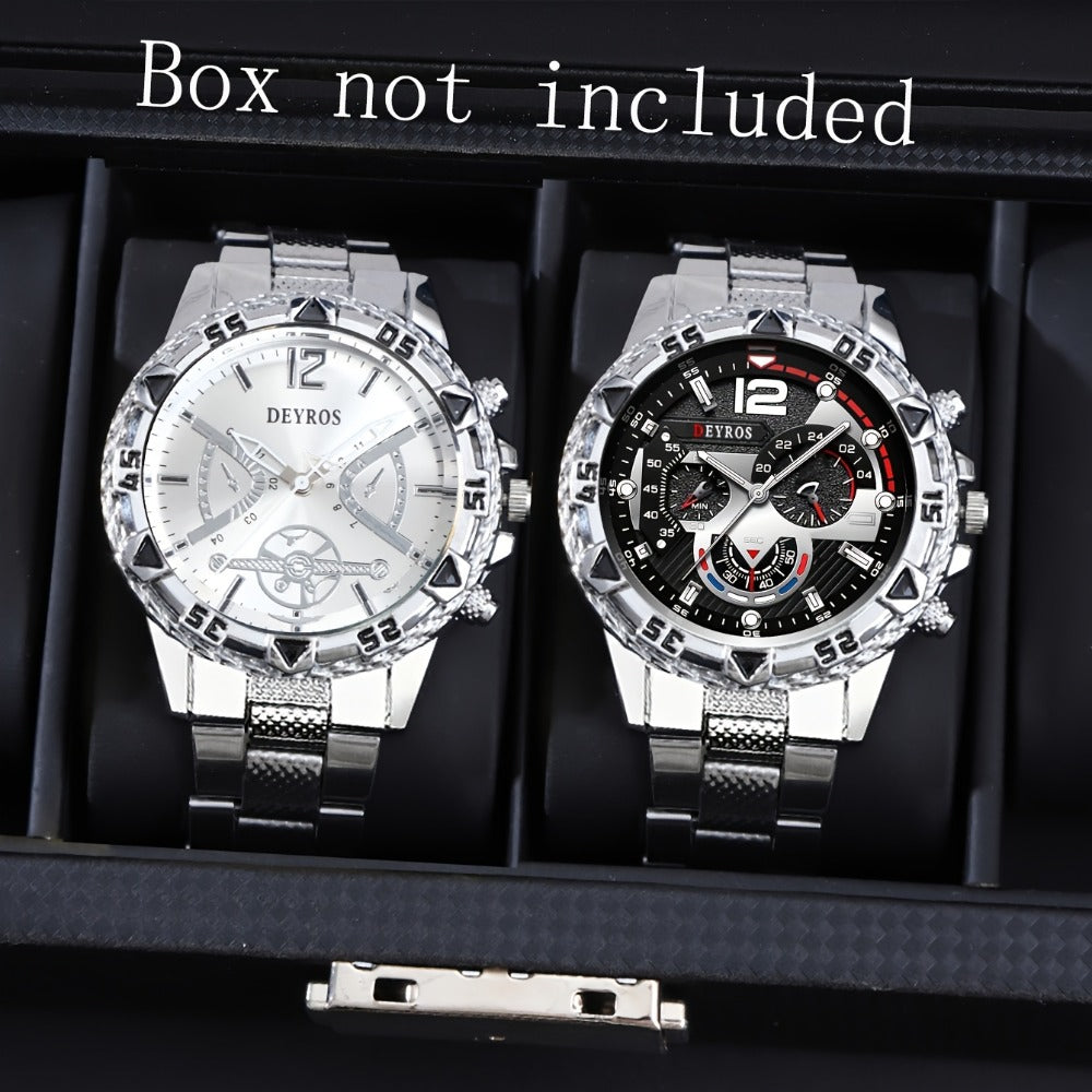 Men's Quartz Watch - Vintage Stainless Steel Set for 2pcs World Time Round Dial Battery Powered - product detail view 7