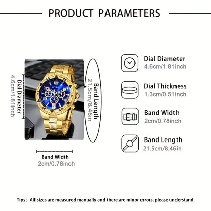 Men's Quartz Watch - Vintage Stainless Steel Set for 2pcs World Time Round Dial Battery Powered - product detail view 8