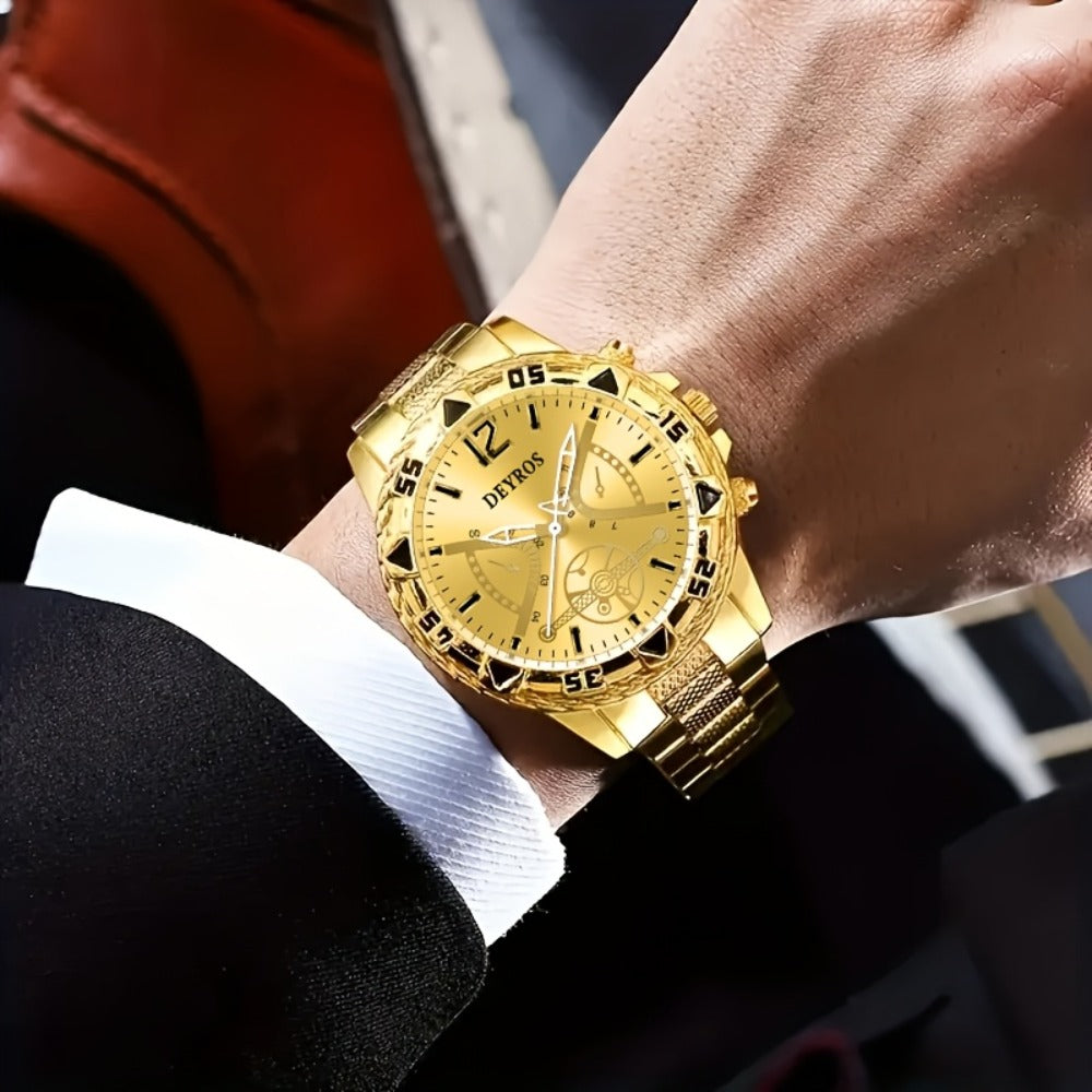 Men's Quartz Watch - Vintage Stainless Steel Set for 2pcs World Time Round Dial Battery Powered - product detail view 11