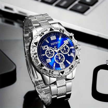 Men's Quartz Watch - Vintage Stainless Steel Set for 2pcs World Time Round Dial Battery Powered - product detail view 12