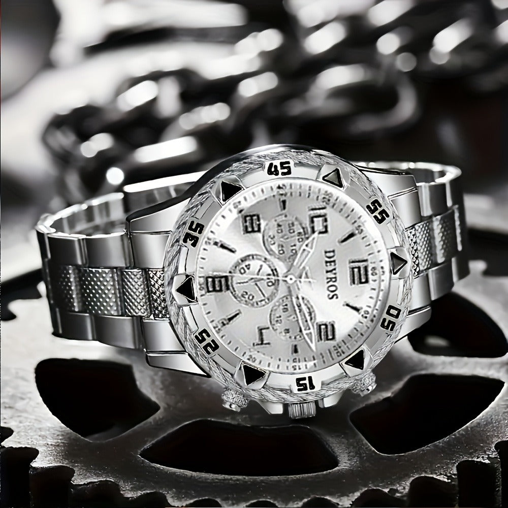 Men's Quartz Watch - Vintage Stainless Steel Set for 2pcs World Time Round Dial Battery Powered - product detail view 13