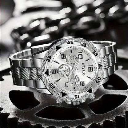 Men's Quartz Watch - Vintage Stainless Steel Set for 2pcs World Time Round Dial Battery Powered - product detail view 13